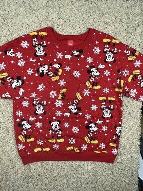 Disney Brand Mickey Mouse Junior Kids Sweatshirt Large L 11-13 Red Winter Snow